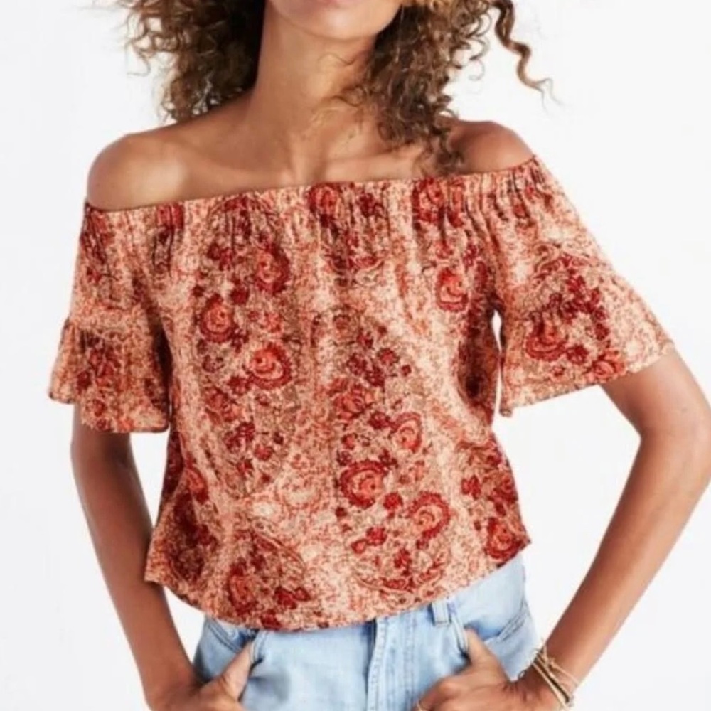 Madewell Silk Cropped Off The Shoulder Top
